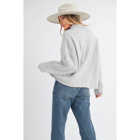 Heather Gray Ryleigh Mock Neck Patchwork Knit Winter Casual Sweater - Picture 7 of 8